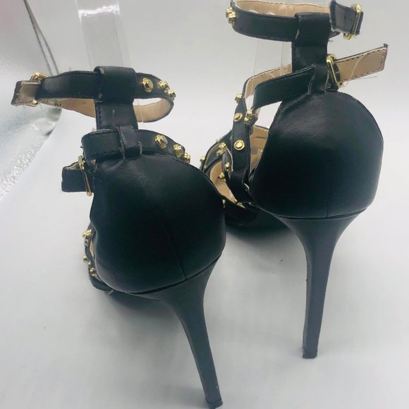 Black Strappy Heels with Gold Accents - Picture 5 of 7